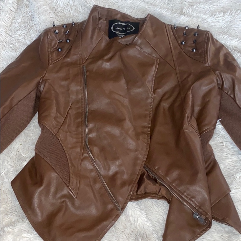 Peplum moto jacket brown studs medium M